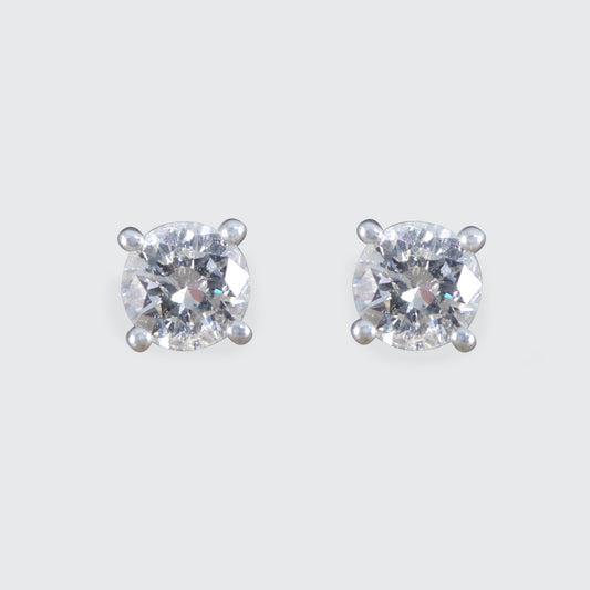 Classic Diamond Stud Earrings in 18ct White Gold - Wharfedale Antiques
