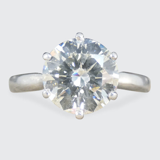 3.04ct Brilliant Cut Diamond solitaire engagement ring in platinum, showcasing exceptional VVS2 clarity and timeless elegance.