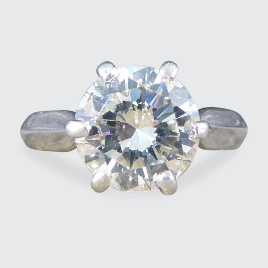 2.54ct Brilliant Cut Diamond Solitaire Engagement Ring on Plain Platinum Band - Wharfedale Antiques