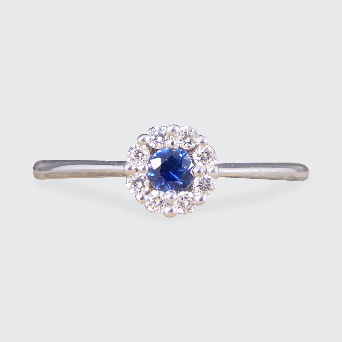 Sapphire and Diamond Circular Cluster Ring in 18ct White Gold - Wharfedale Antiques