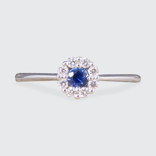 Sapphire and Diamond Circular Cluster Ring in 18ct White Gold - Wharfedale Antiques