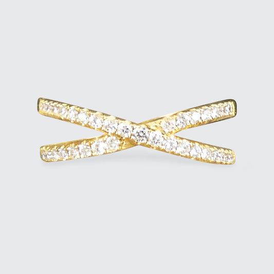 Diamond Two Strand Crossover Ring in 18ct Yellow Gold - Wharfedale Antiques