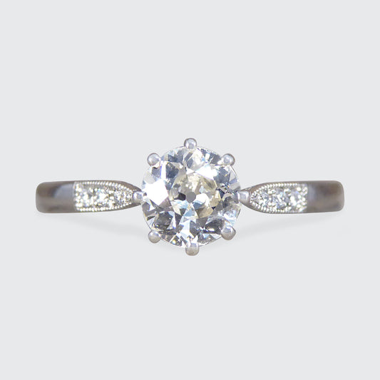0.53ct Old Cut Diamond Solitaire with Diamond Shoulders in Platinum - Wharfedale Antiques