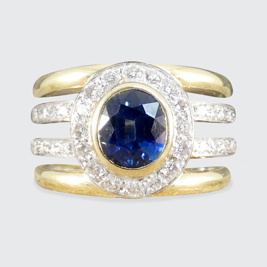 Sapphire and Diamond Four Strand Chunky Dress Ring in 18ct Gold 
