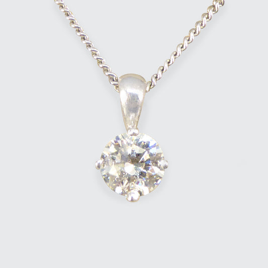 0.50ct Diamond Solitaire Pendant Necklace in 18ct White Gold - Wharfedale Antiques