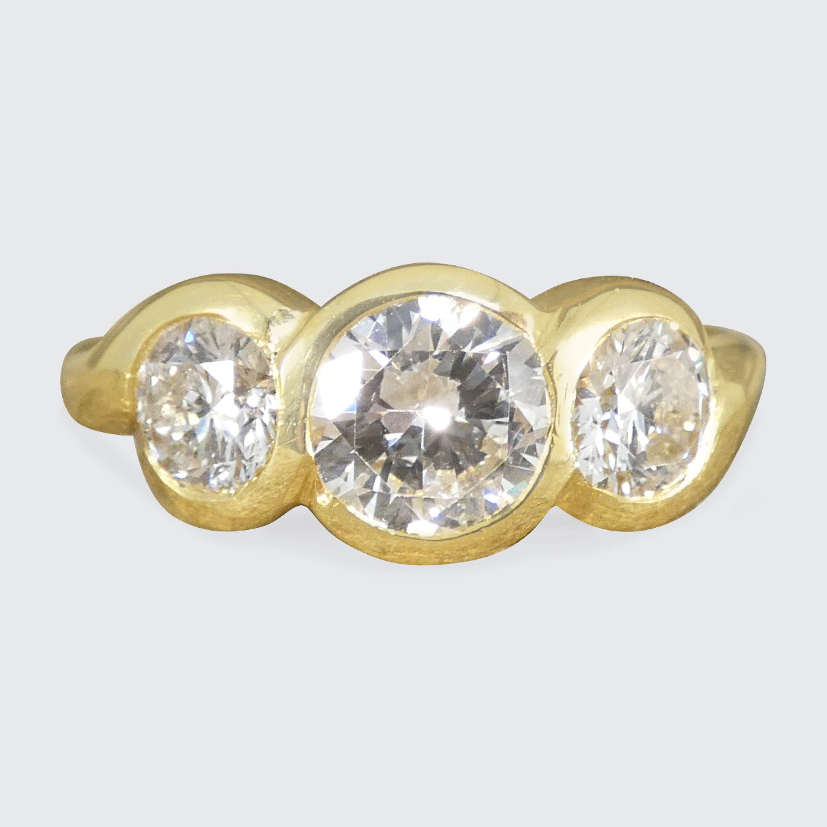 1.75ct Diamond Chunky Bezel Set Three Stone Ring in 18ct Yellow Gold - Wharfedale Antiques