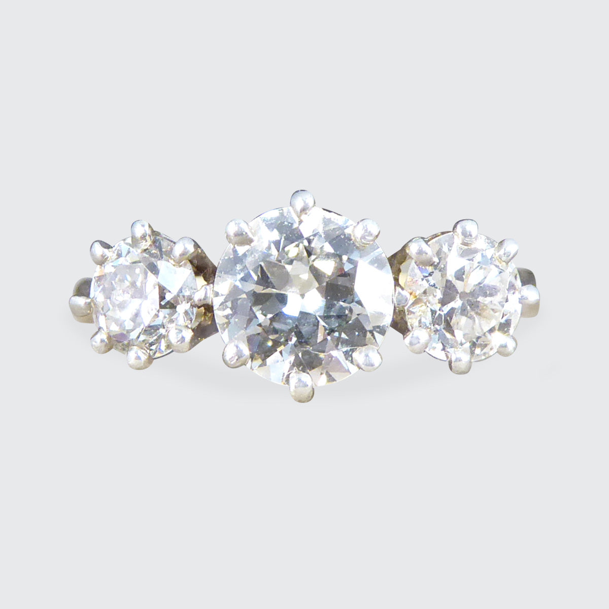 C1920's Diamond Three Stone 1.57ct Diamond Ring in 18ct Yellow Gold and Platinum - Wharfedale Antiques