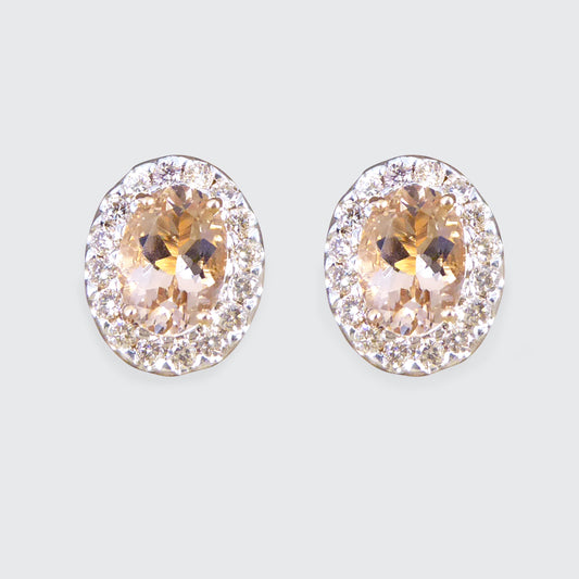 Morganite and Diamond Cluster Earring in Rose Gold