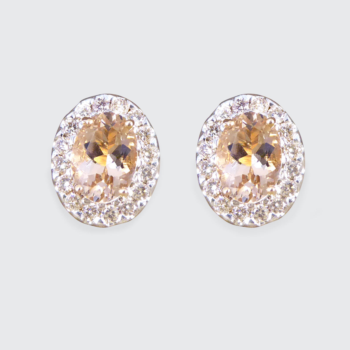 Morganite and Diamond Cluster Earring in Rose Gold - Wharfedale Antiques