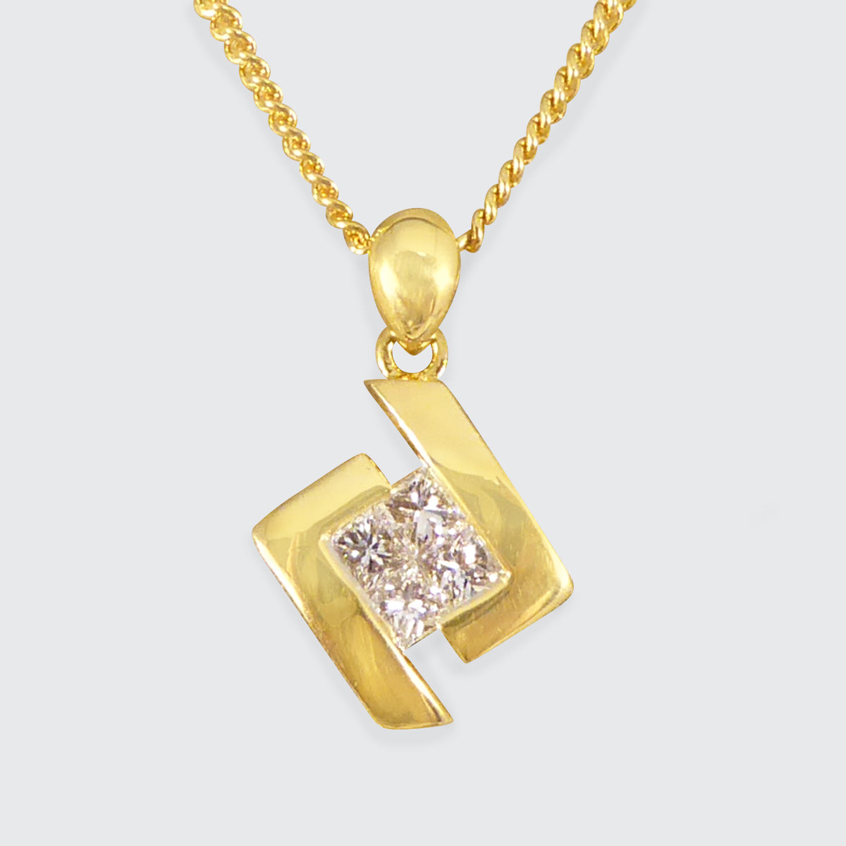 Princess Cut Diamond Pendant Necklace in 18ct Yellow Gold - Wharfedale Antiques