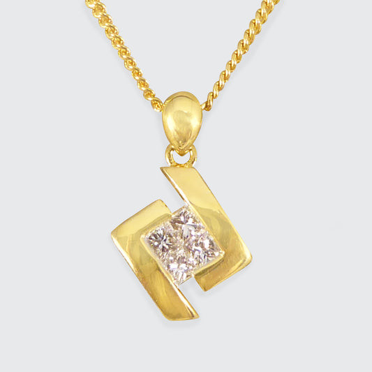 Princess Cut Diamond Pendant Necklace in 18ct Yellow Gold - Wharfedale Antiques