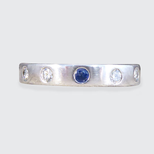 Sapphire and Diamond Band Ring in Platinum