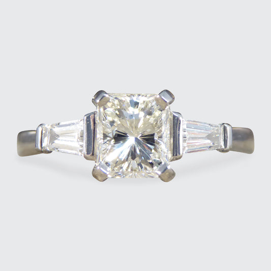 Radiant Cut Diamond Ring with Tapered Baguette Shoulder in Platinum - Wharfedale Antiques