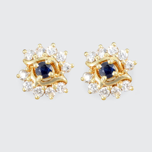 Sapphire and Diamond Cluster Earrings in 18ct Yellow Gold