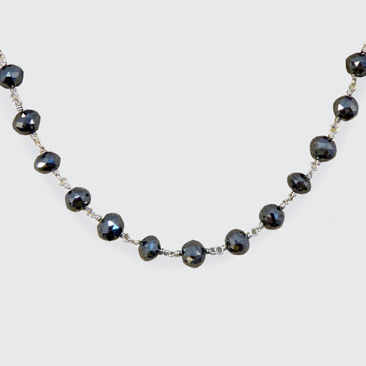 Vintage Black Diamond Long Link Necklace with 18ct White Gold and Diamond Clasp - Wharfedale Antiques