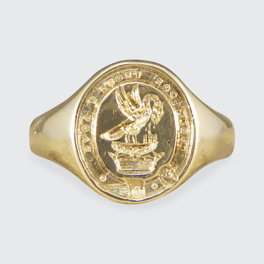 "I Die For Those I Love" Crested Signet Ring in Yellow Gold