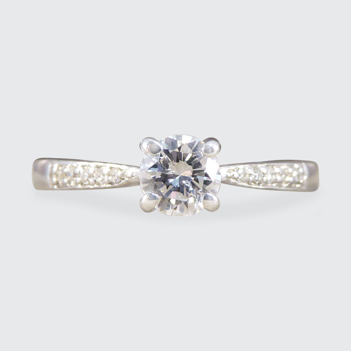 Classic Diamond Solitaire Engagement Ring with Diamond Shoulders in 18ct White Gold - Wharfedale Antiques
