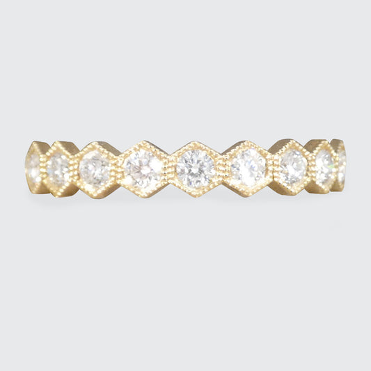 Honeycomb Diamond Half Eternity Ring in 18ct Yellow Gold - Wharfedale Antiques