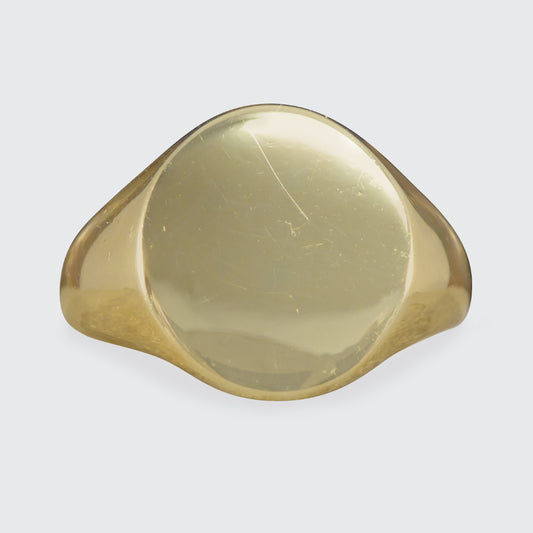 Vintage 18ct Yellow Gold Circular Plain Large Signet Ring - Wharfedale Antiques