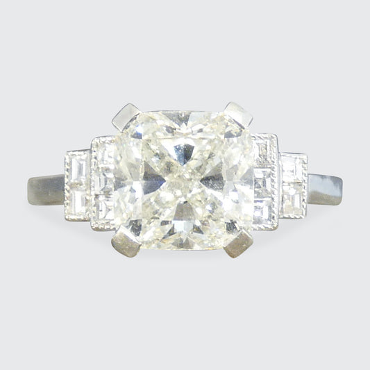 GIA Cert 2.01ct Cushioned Brilliant Cut Diamond Solitaire with Diamond Set Shoulders in Platinum.