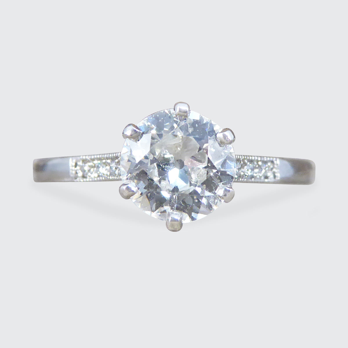 0.82ct Old European Cut Diamond Solitaire with Diamond Shoulders in Platinum - Wharfedale Antiques