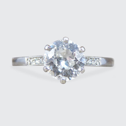 0.82ct Old European Cut Diamond Solitaire with Diamond Shoulders in Platinum - Wharfedale Antiques