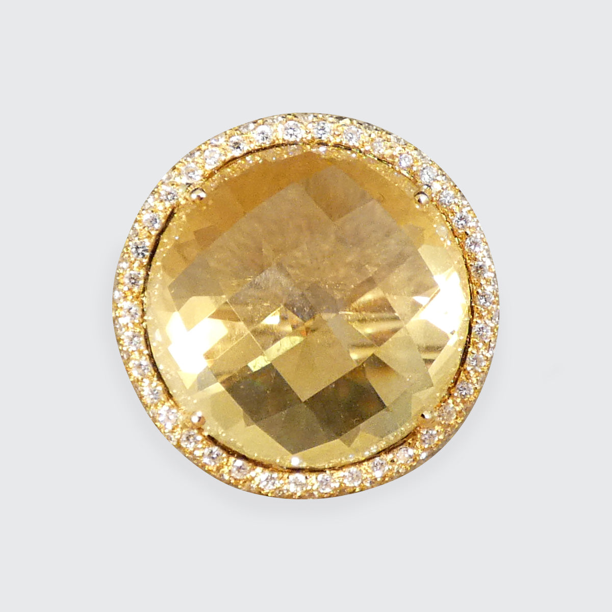 Citrine and Diamond Jelly Tot Ring in 18ct Yellow Gold with Diamond Set Shoulders - Wharfedale Antiques