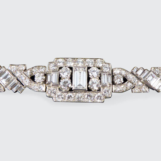 Art Deco 10.38ct Diamond Panel Bracelet in Platinum in Original Antique Box - Wharfedale Antiques