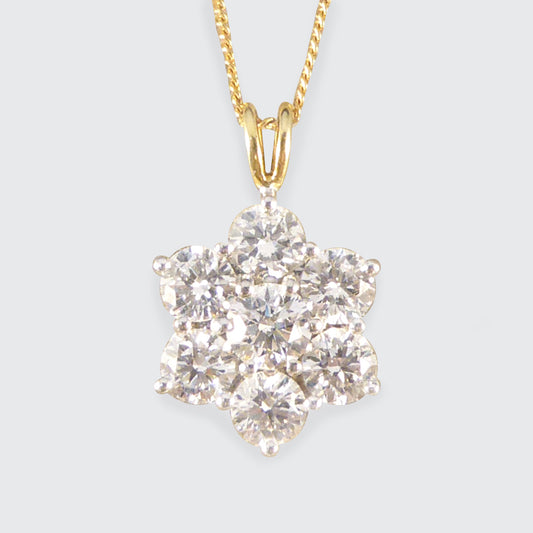 ON HOLD 2.30ct Diamond Daisy Cluster Pendant Necklace in 18ct White and Yellow Gold