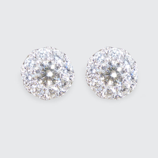 Diamond Stud Earrings with 3.00ct Look Illusion in 18ct White Gold - Wharfedale Antiques