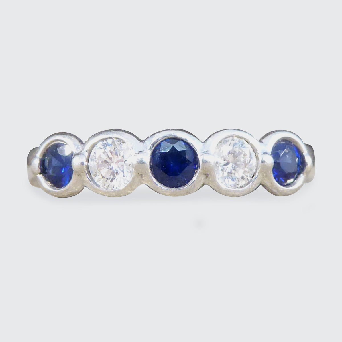 Sapphire and Diamond Bezel set Ring in 18ct White Gold - Wharfedale Antiques