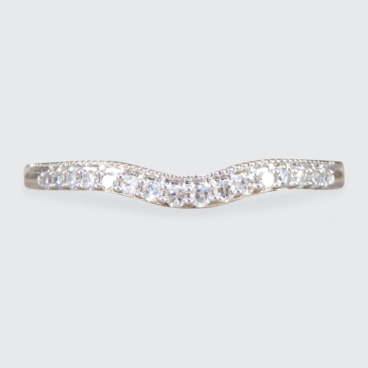 Diamond Set Fine Curved Wishbone Ring in 18ct White Gold - Wharfedale Antiques
