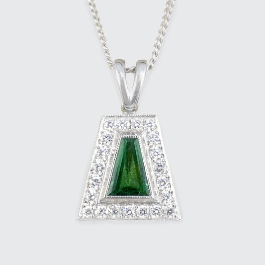 Tsavorite and Diamond cluster pendant necklace in white gold