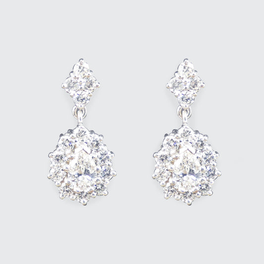 1.40ct Diamond Pear Cut Cluster Drop Earrings in 18ct White Gold - Wharfedale Antiques