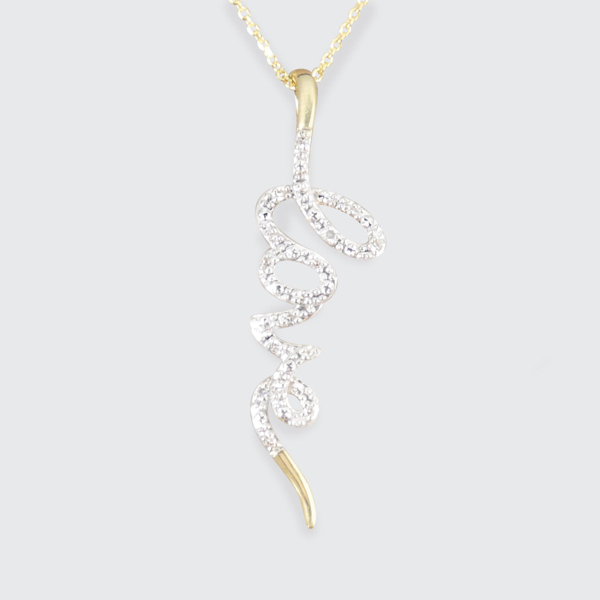 A diamond set Love pendant necklace in 9ct yellow gold