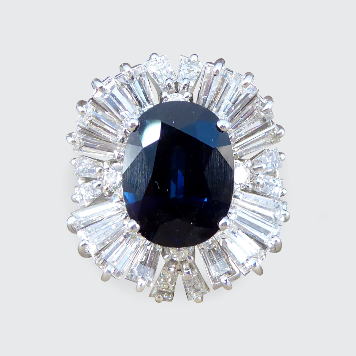 Deep 4.33ct Sapphire and Diamond Ballerina Ring in 18ct White Gold - Wharfedale Antiques