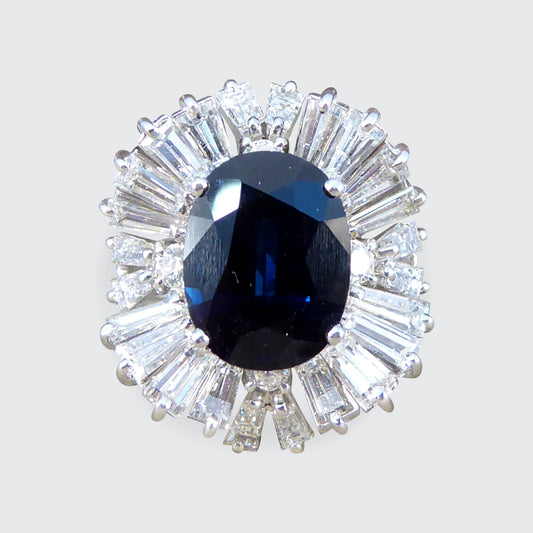 Deep 4.33ct Sapphire and Diamond Ballerina Ring in 18ct White Gold - Wharfedale Antiques