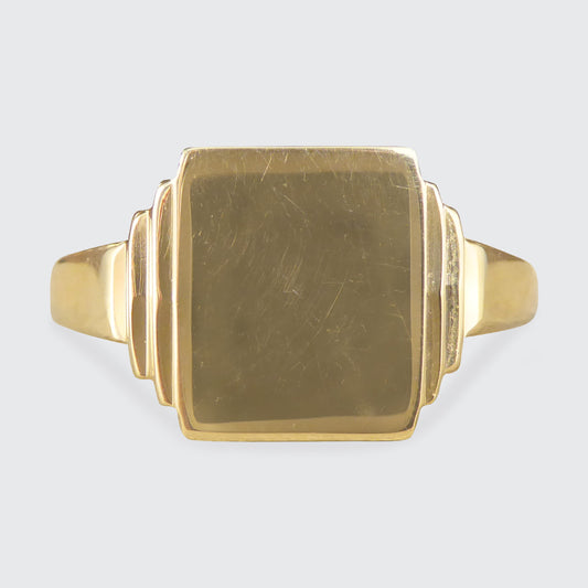 Large Vintage Rectangular Faced Signet Ring in 9ct Yellow Gold C1961 - Wharfedale Antiques