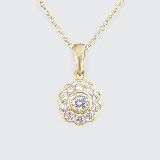 Diamond Flower Cluster Pendant Necklace in 18ct Yellow Gold