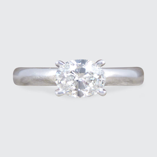 Oval Cut East West Diamond Solitaire Ring in 18ct White Gold - Wharfedale Antiques
