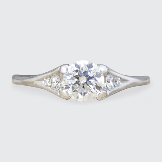 Diamond Solitaire Engagement Ring with Diamond Set Shoulders in 18ct White Gold - Wharfedale Antiques