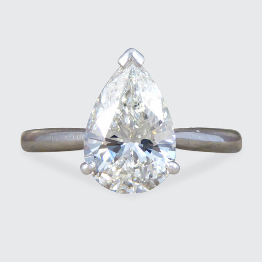 2.10ct Pear Shaped Brilliant Cut Diamond Solitaire Ring in Platinum - Wharfedale Antiques