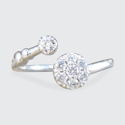 Diamond Daisy Cluster Torque Ring in White Gold