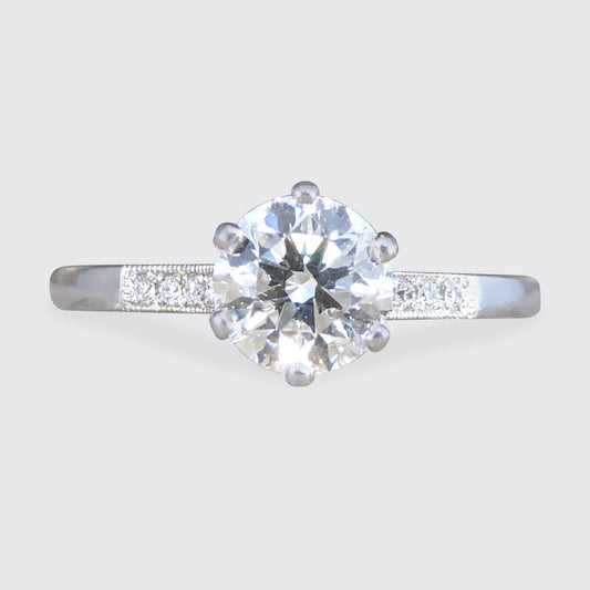 0.75ct Diamond Solitaire Engagement Ring with Diamond Shoulders in Platinum