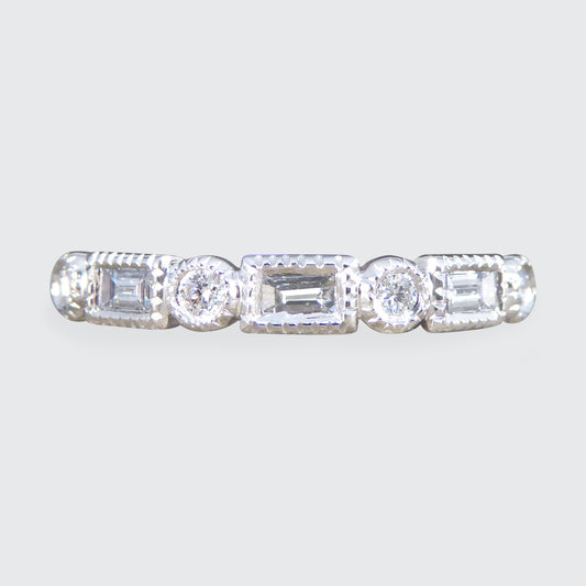 Baguette and Brilliant Cut Diamond Half Eternity Band in Platinum - Wharfedale Antiques