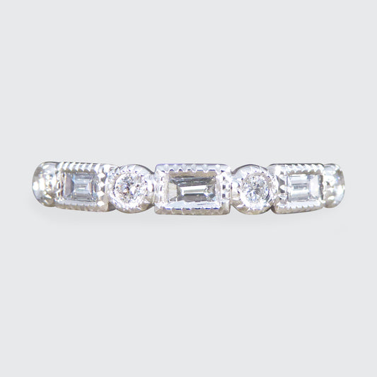 Baguette and Brilliant Cut Diamond Half Eternity Band in Platinum