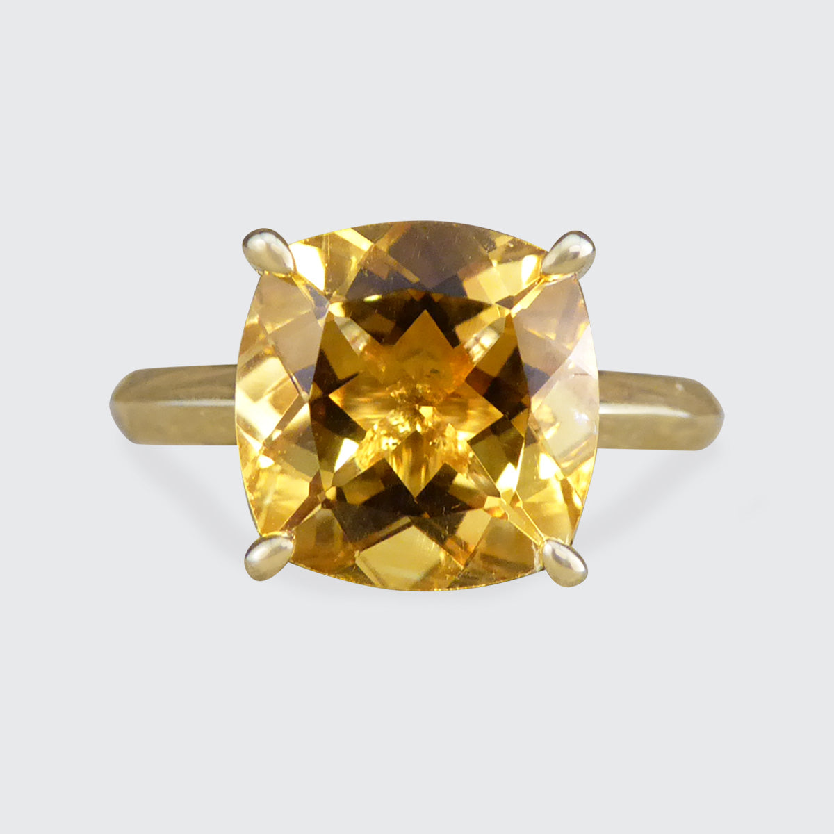 Cushion Citrene Solitaire Ring in Yellow Gold - Wharfedale Antiques