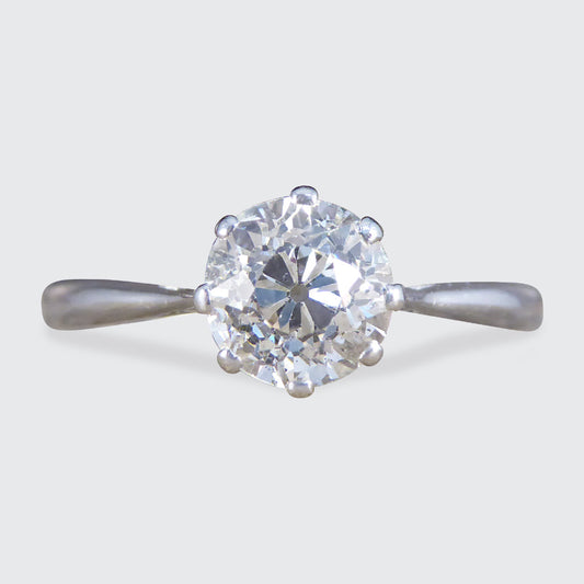 Vintage Old Cut Diamond Solitaire Ring in Platinum - Wharfedale Antiques