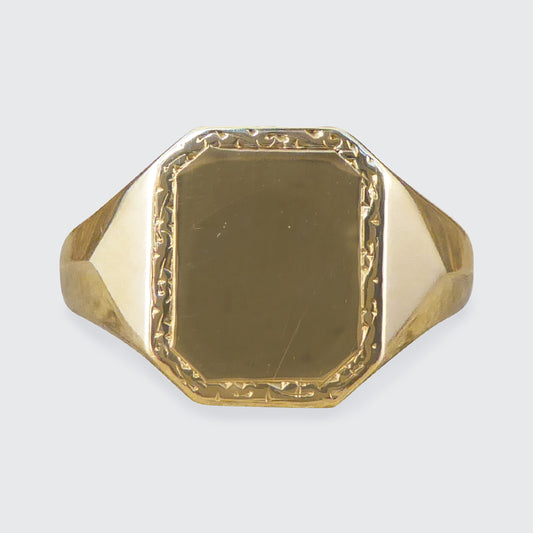 Mid 20th Century Rectangular Framed Signet Ring in 9ct Yellow Gold