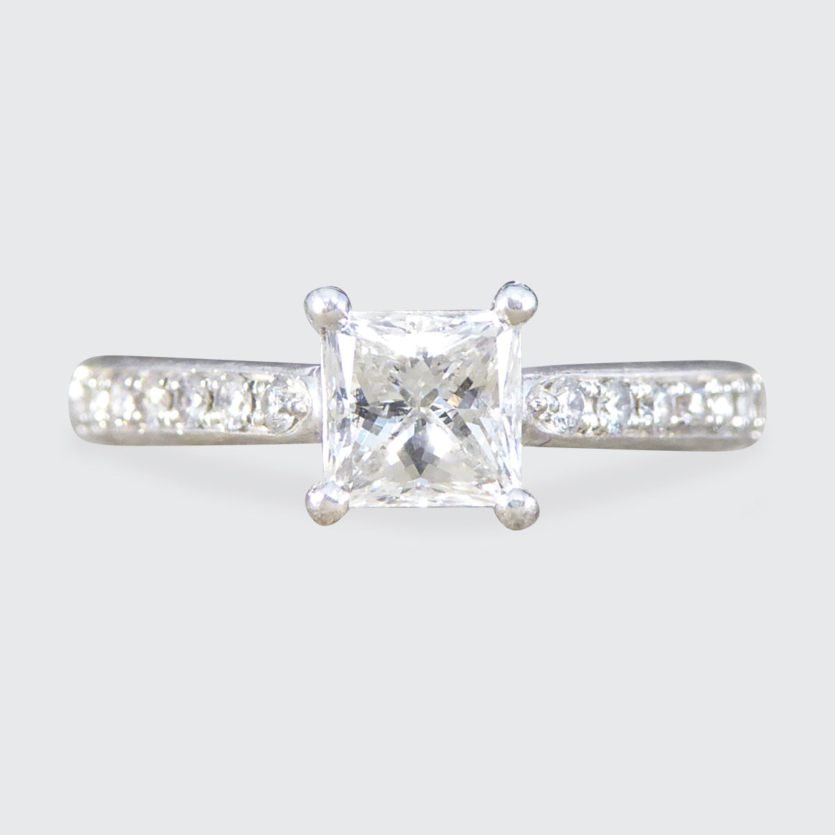 Princess Cut Diamond Engagement Ring with Diamond Set Shoulders in Platinum - Wharfedale Antiques